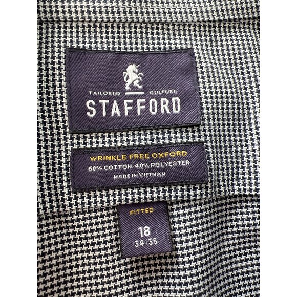 Stafford Oxford Shirt Size 18 Wrinkle Free Fitted Button Front Houndstooth Work - Picture 4 of 5